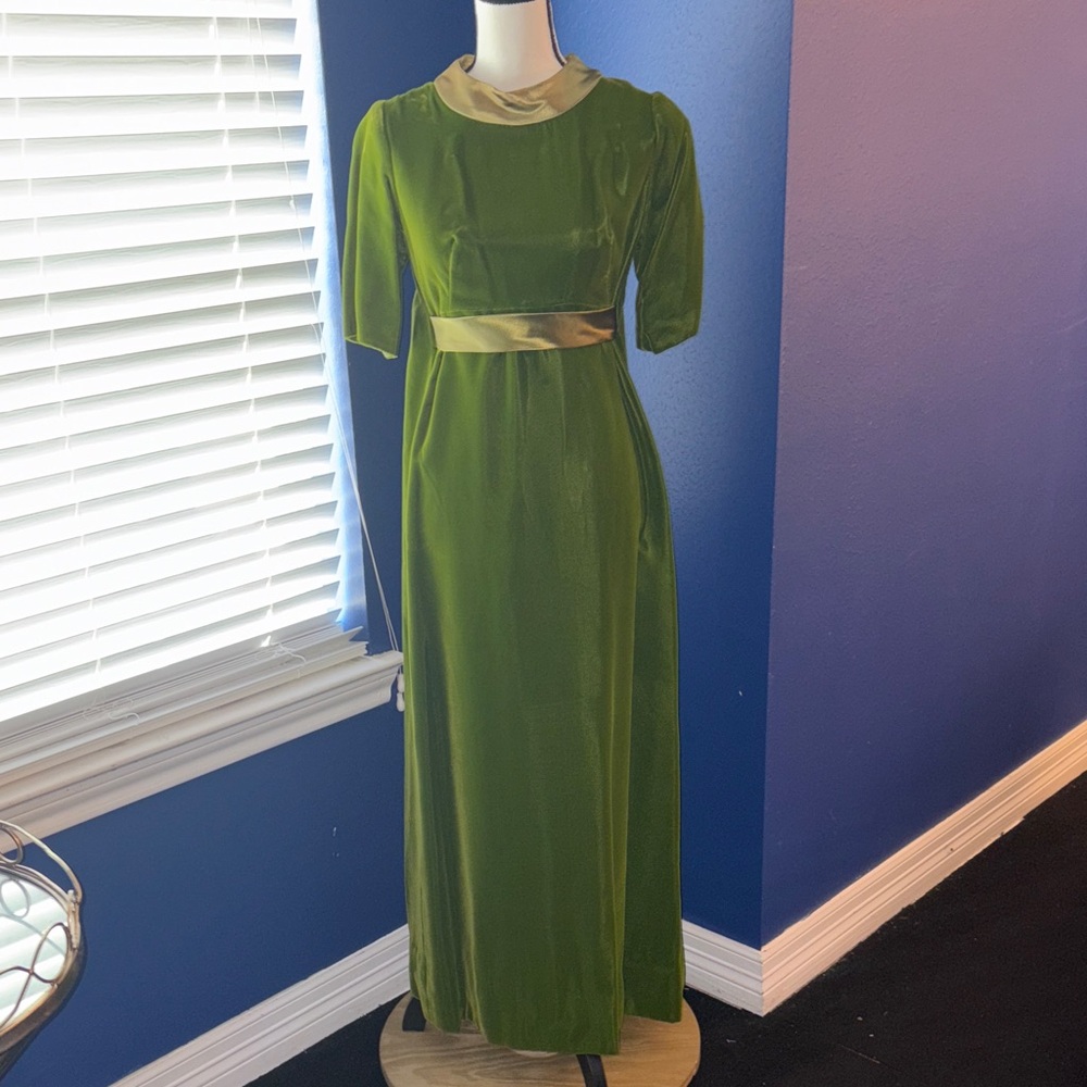 1960’s Velvet Gown with Satin Collar, Bow & Belt
